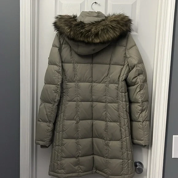 Michael Kors Grey Puffer Coat with Faux Fur Hood - Picture 2 of 6